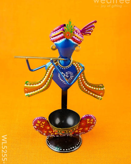 Metal Handpainted Krishna T Light Holder - Set of 2 - WL5255-1 - Metal Decor Showpiece