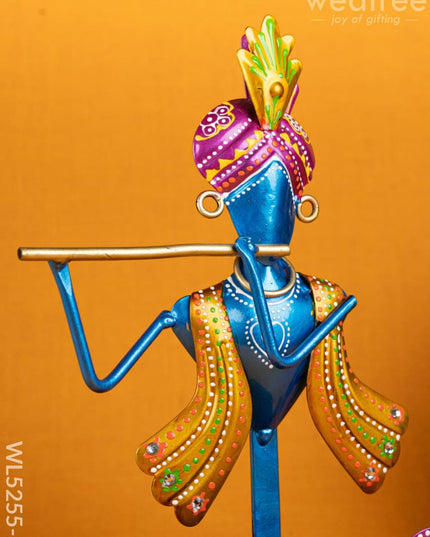 Metal Handpainted Krishna T Light Holder - Set of 2 - WL5255-2 - Metal Decor Showpiece