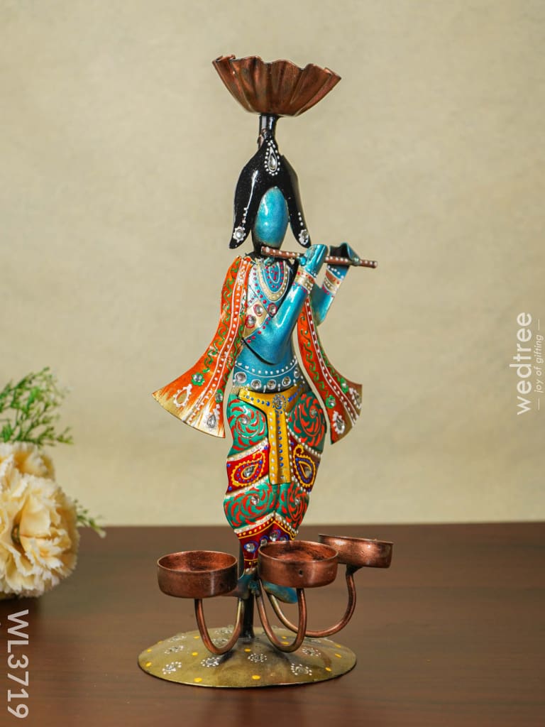 Metal Handpainted Krishna T Light Holder - Wl3719 Decor Hanging