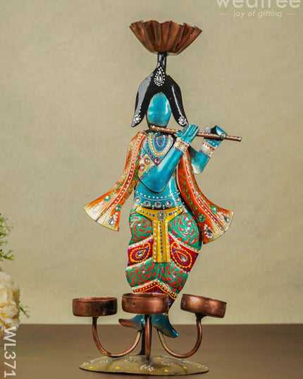 Metal Handpainted Krishna T Light Holder - Wl3719 Decor Hanging