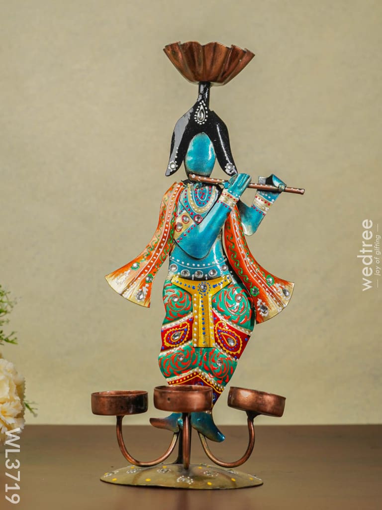 Metal Handpainted Krishna T Light Holder - Wl3719 Decor Hanging