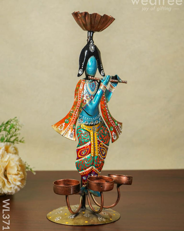 Metal Handpainted Krishna T Light Holder - Wl3719 Decor Hanging