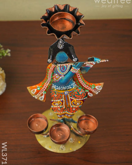 Metal Handpainted Krishna T Light Holder - Wl3719 Decor Hanging