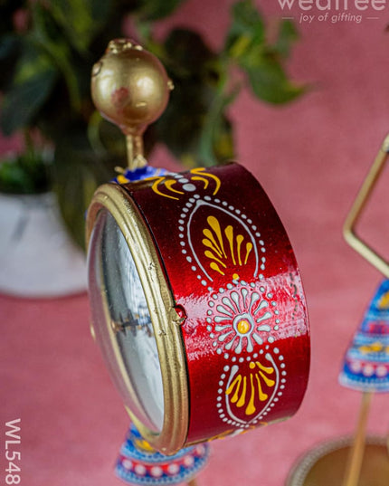 Metal Handpainted Lady with Clock - Set of 2 - 12 inch - WL5487 - Metal Decor Showpiece