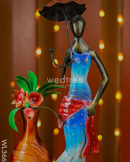 Metal Handpainted Lady With Flower Vase - Wl3660 Decor Showpiece