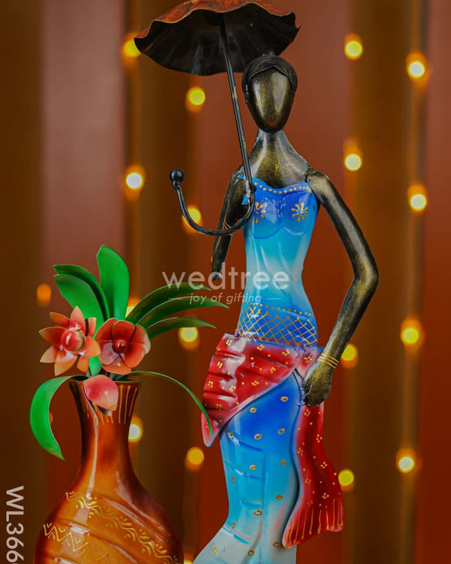 Metal Handpainted Lady With Flower Vase - Wl3660 Decor Showpiece