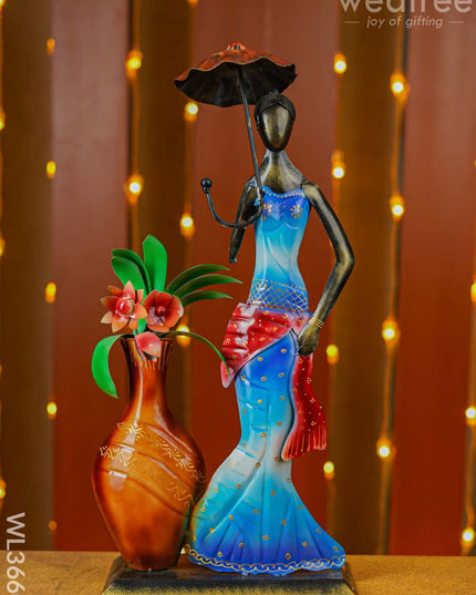 Metal Handpainted Lady With Flower Vase - Wl3660 Decor Showpiece