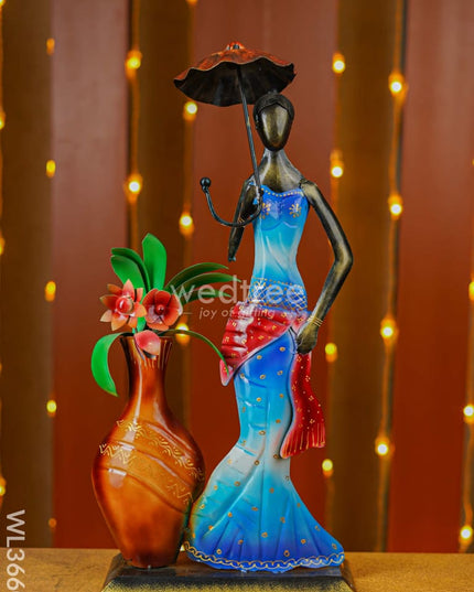 Metal Handpainted Lady With Flower Vase - Wl3660 Decor Showpiece