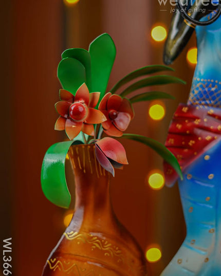 Metal Handpainted Lady With Flower Vase - Wl3660 Decor Showpiece