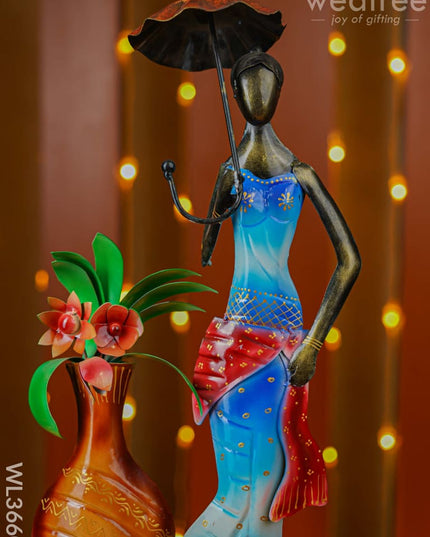 Metal Handpainted Lady With Flower Vase - Wl3660 Decor Showpiece