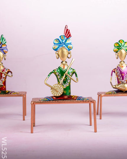 Metal Handpainted Marwari Musician on Chair - Set of 3 - WL5254 - Metal Decor Showpiece