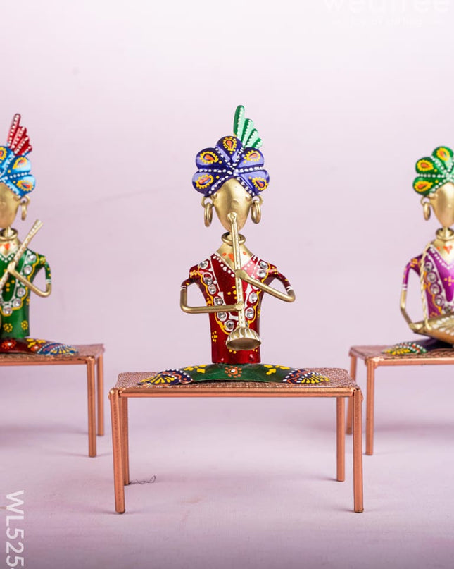 Metal Handpainted Marwari Musician on Chair - Set of 3 - WL5254 - Metal Decor Showpiece