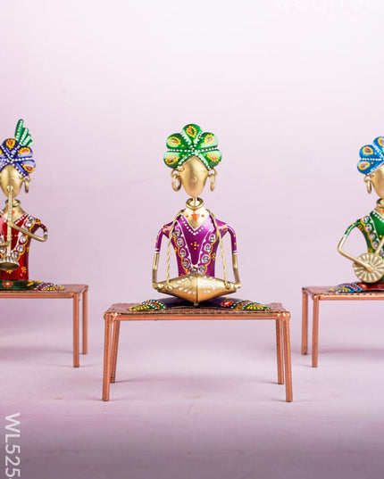 Metal Handpainted Marwari Musician on Chair - Set of 3 - WL5254 - Metal Decor Showpiece