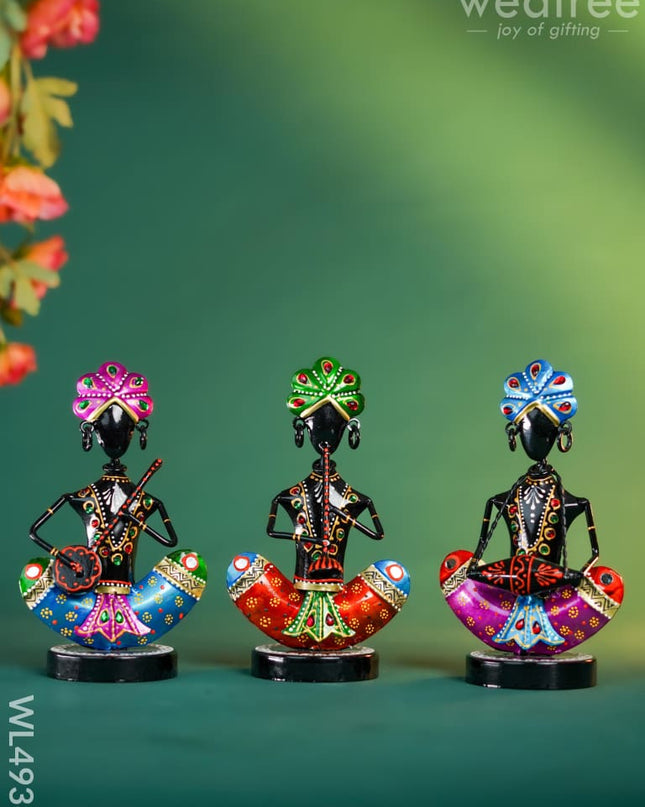 Metal Handpainted Marwari Musicians - Set of 3 - WL4936 Metal Decor Showpiece