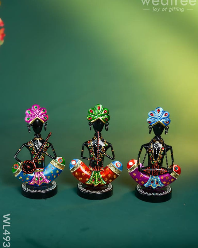 Metal Handpainted Marwari Musicians - Set of 3 - WL4936 Metal Decor Showpiece