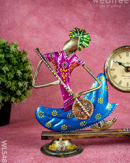 Metal Handpainted Musical Pen Stand with Clock - WL5488 - Metal Decor Showpiece