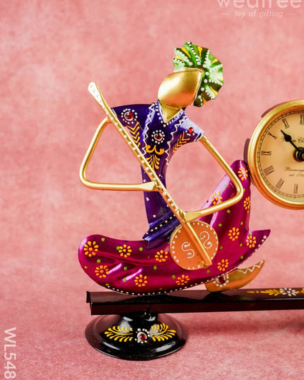 Metal Handpainted Musical Pen Stand with Clock - WL5488 - Metal Decor Showpiece