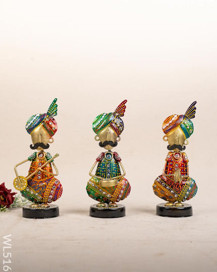 Metal Handpainted Musician - Set of 3 - 8 inch - WL5169 - Metal Decor Showpiece