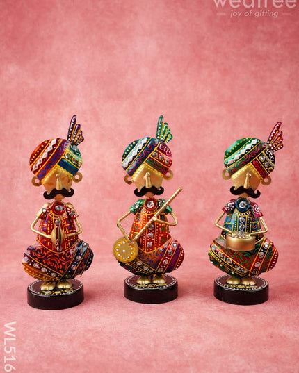 Metal Handpainted Musician - Set of 3 - 8 inch - WL5169 - Metal Decor Showpiece