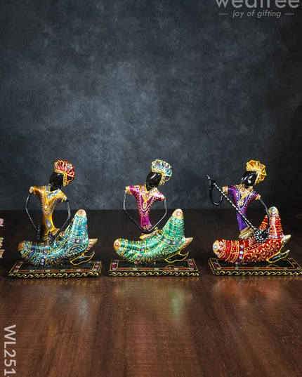 Metal Handpainted Musician Showpiece (Set Of 3) - Wl2514 Decor