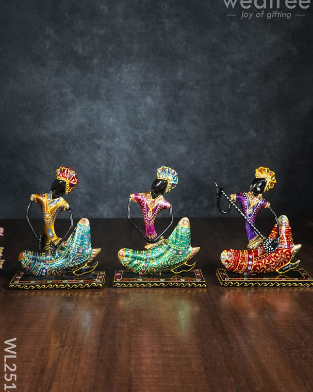 Metal Handpainted Musician Showpiece (Set Of 3) - Wl2514 Decor