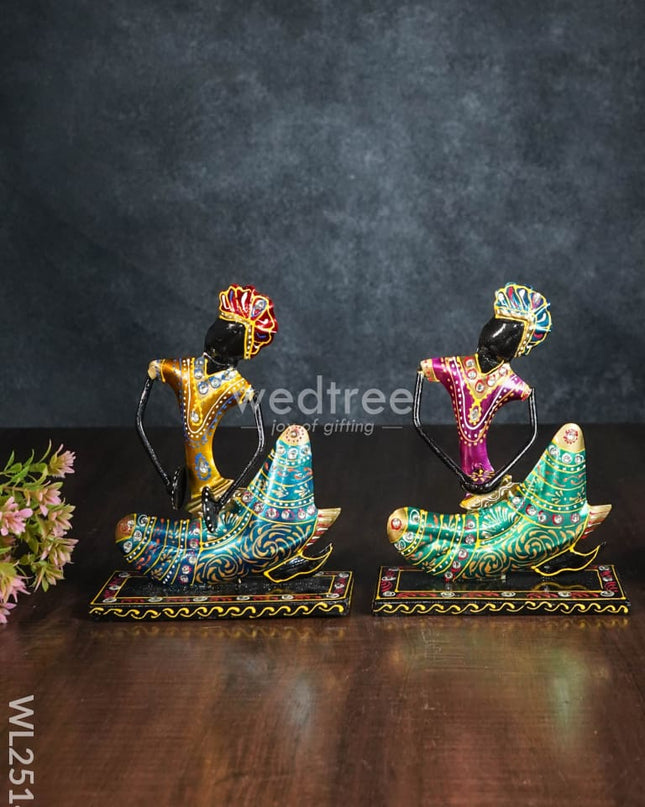 Metal Handpainted Musician Showpiece (Set Of 3) - Wl2514 Decor