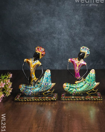 Metal Handpainted Musician Showpiece (Set Of 3) - Wl2514 Decor