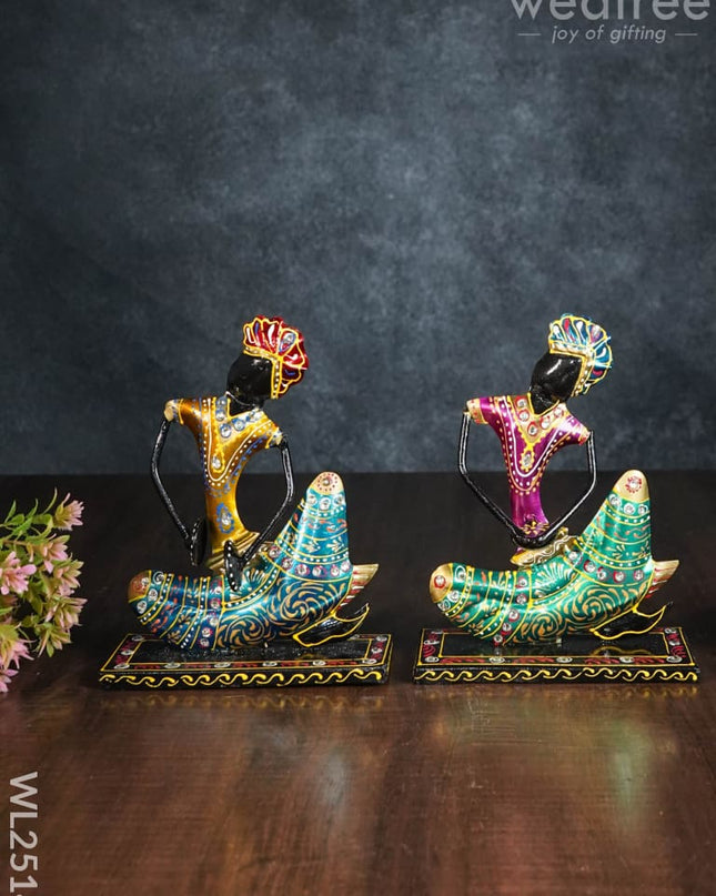 Metal Handpainted Musician Showpiece (Set Of 3) - Wl2514 Decor