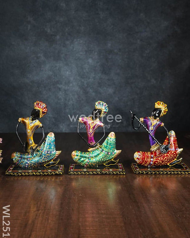 Metal Handpainted Musician Showpiece (Set Of 3) - Wl2514 Decor