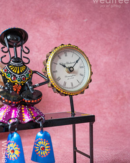 Metal Handpainted Musician with Clock - 10 inch - WL5489 - Metal Decor Showpiece
