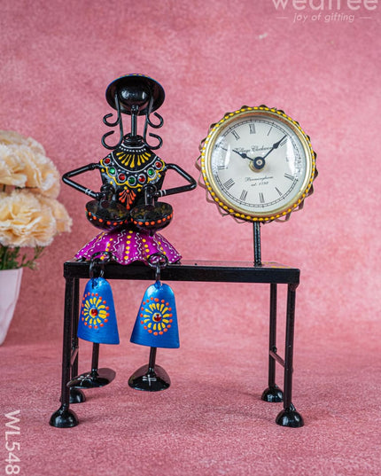 Metal Handpainted Musician with Clock - 10 inch - WL5489 - Metal Decor Showpiece