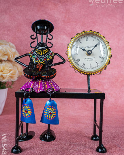 Metal Handpainted Musician with Clock - 10 inch - WL5489 - Metal Decor Showpiece