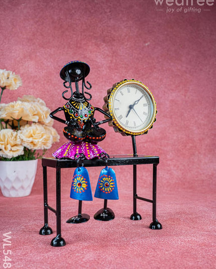 Metal Handpainted Musician with Clock - 10 inch - WL5489 - Metal Decor Showpiece
