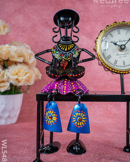 Metal Handpainted Musician with Clock - 10 inch - WL5489 - Metal Decor Showpiece