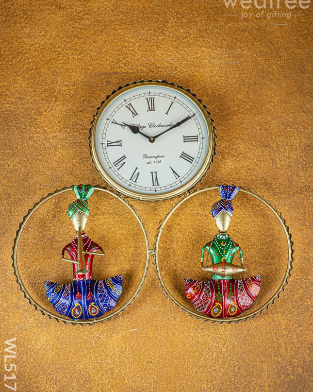 Metal Handpainted Musician with Clock - WL5173 - Metal Decor Hanging