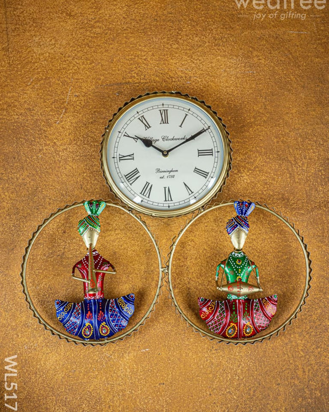 Metal Handpainted Musician with Clock - WL5173 - Metal Decor Hanging