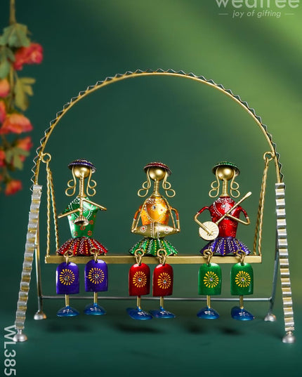 Metal Handpainted Musicians on Swing - WL3856 Metal Decor Showpiece