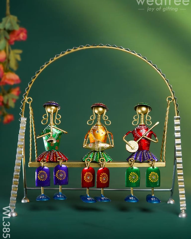 Metal Handpainted Musicians on Swing - WL3856 Metal Decor Showpiece