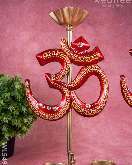 Metal Handpainted Om T Light Holder - Set of 2 - 13 Inch - WL5491 - Metal Decor Showpiece