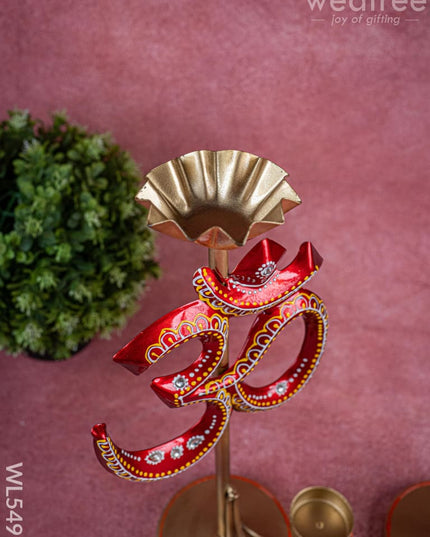 Metal Handpainted Om T Light Holder - Set of 2 - 13 Inch - WL5491 - Metal Decor Showpiece
