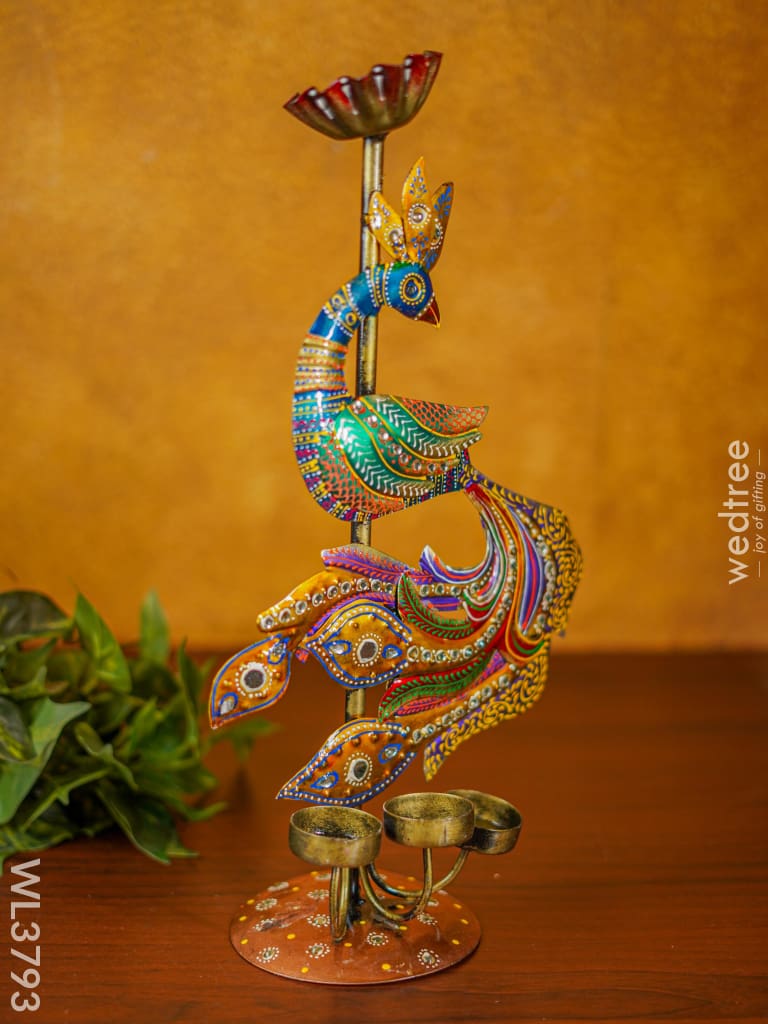 Metal Handpainted Peacock Candle Holder - Wl3793 Decor Utility