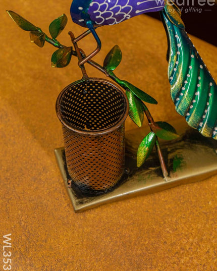 Metal Handpainted Peacock Pen Stand - Wl3531 Decor Utility