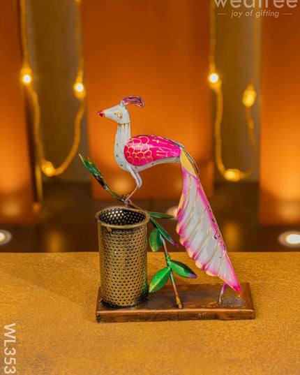 Metal Handpainted Peacock Pen Stand - Wl3531 Decor Utility