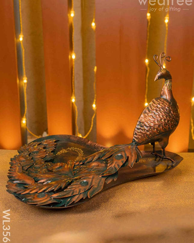 Metal Handpainted Peacock Tray - Wl3563 Decor Showpiece