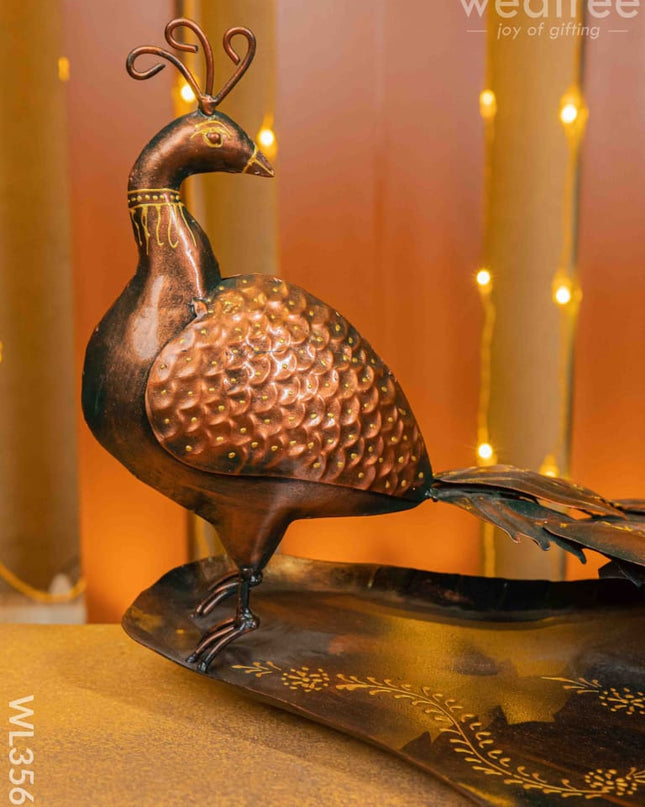 Metal Handpainted Peacock Tray - Wl3563 Decor Showpiece