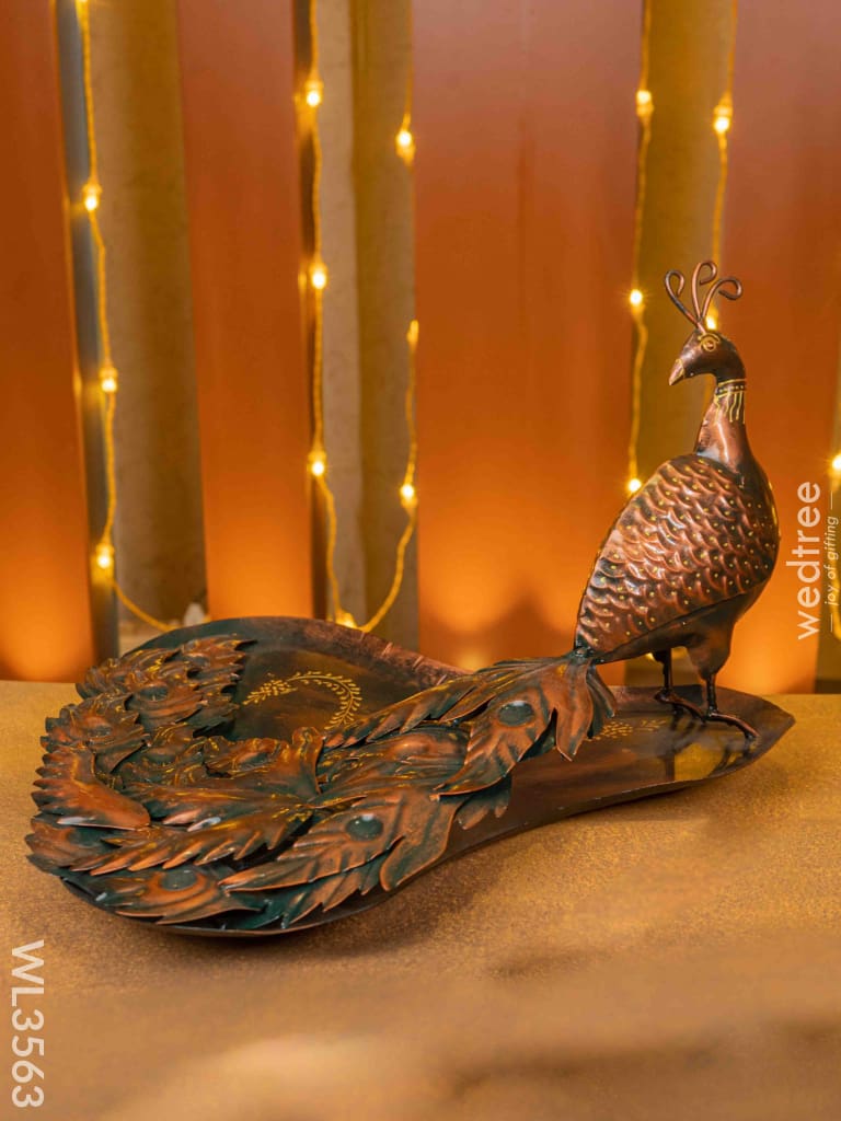Metal Handpainted Peacock Tray - Wl3563 Decor Showpiece