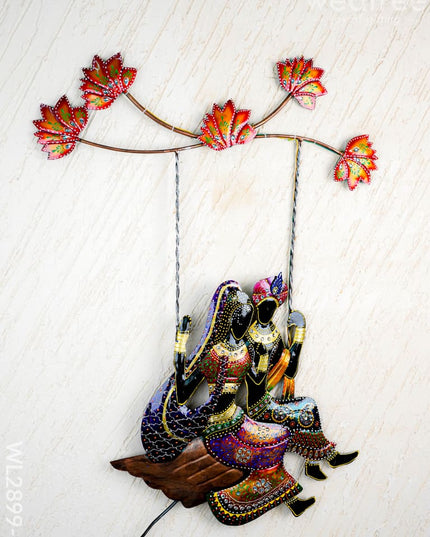 Metal Handpainted Radha Krishna in Jhula - WL2899-2 - Metal Decor Hanging