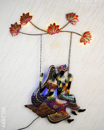 Metal Handpainted Radha Krishna in Jhula - WL2899-2 - Metal Decor Hanging