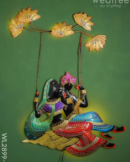 Metal Handpainted Radha Krishna In Jhula - Wl2899-2 Decor Hanging