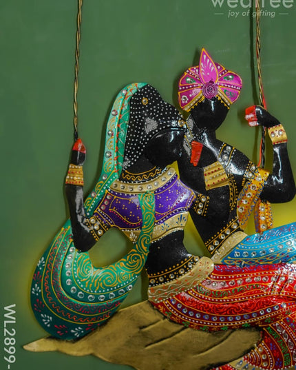 Metal Handpainted Radha Krishna In Jhula - Wl2899-2 Decor Hanging